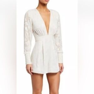 Alexis white padded shoulder deep v neck romper